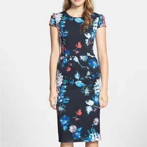Betsey Johnson black floral print dress, size 8.
